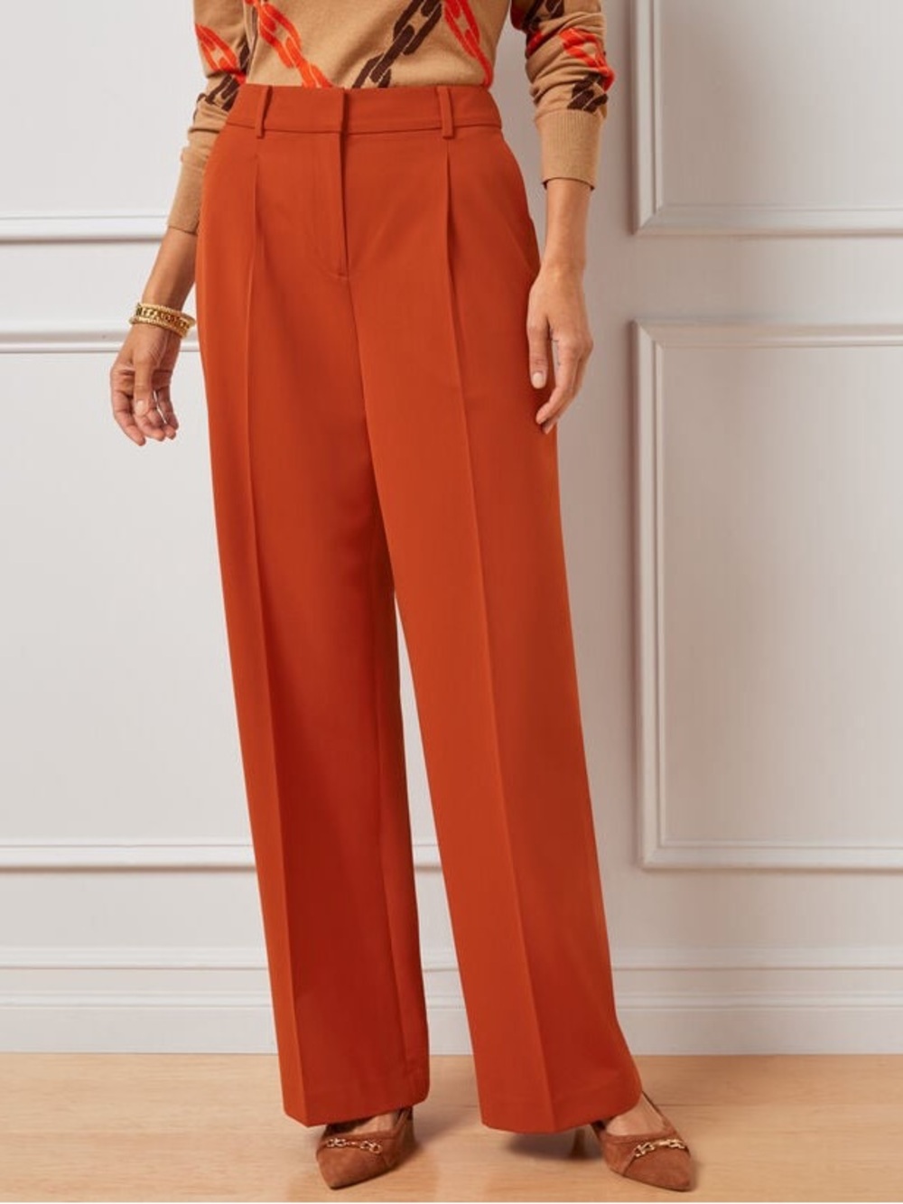 New Talbots WESTON PANTS wool blend in orange size 14